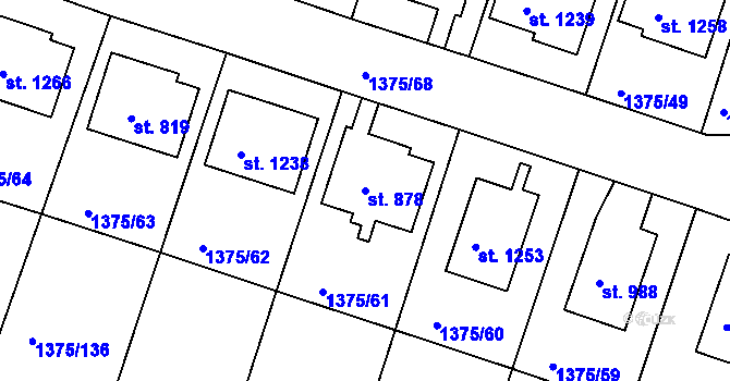 Parcela st. 878 v KÚ Telčice, Katastrální mapa