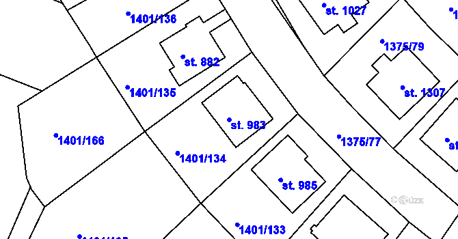 Parcela st. 983 v KÚ Telčice, Katastrální mapa