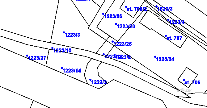 Parcela st. 1223/13 v KÚ Telčice, Katastrální mapa
