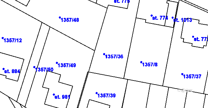 Parcela st. 1357/36 v KÚ Telčice, Katastrální mapa