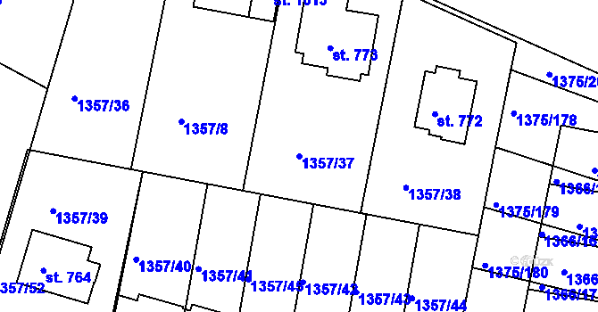Parcela st. 1357/37 v KÚ Telčice, Katastrální mapa