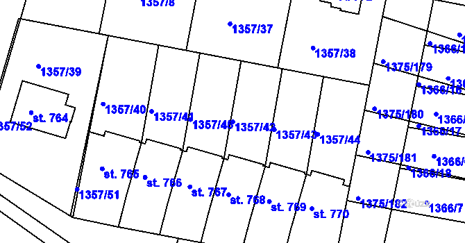 Parcela st. 1357/42 v KÚ Telčice, Katastrální mapa