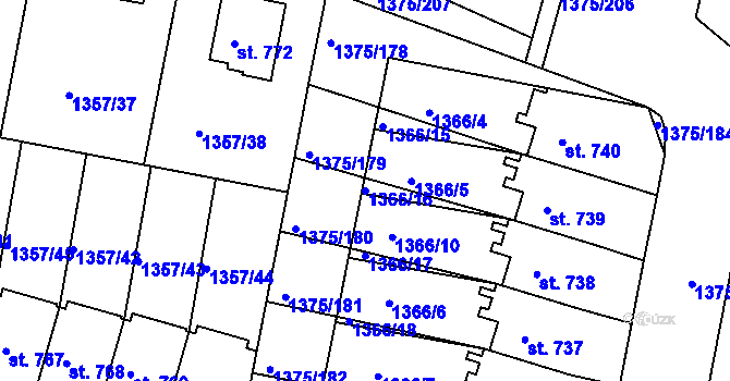 Parcela st. 1366/16 v KÚ Telčice, Katastrální mapa
