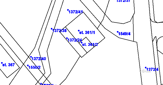 Parcela st. 361/2 v KÚ Telčice, Katastrální mapa