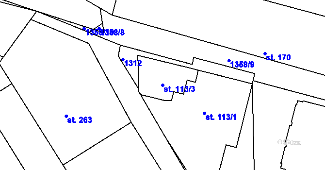 Parcela st. 113/3 v KÚ Telčice, Katastrální mapa