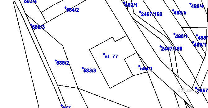Parcela st. 77 v KÚ Telecí, Katastrální mapa