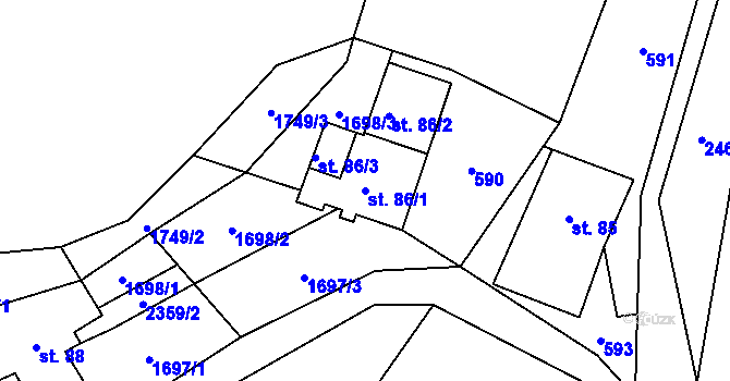 Parcela st. 86/1 v KÚ Telecí, Katastrální mapa