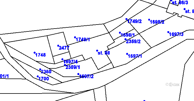 Parcela st. 88 v KÚ Telecí, Katastrální mapa