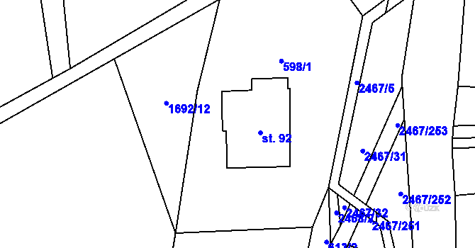 Parcela st. 92 v KÚ Telecí, Katastrální mapa