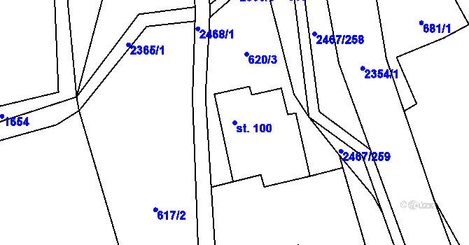 Parcela st. 100 v KÚ Telecí, Katastrální mapa