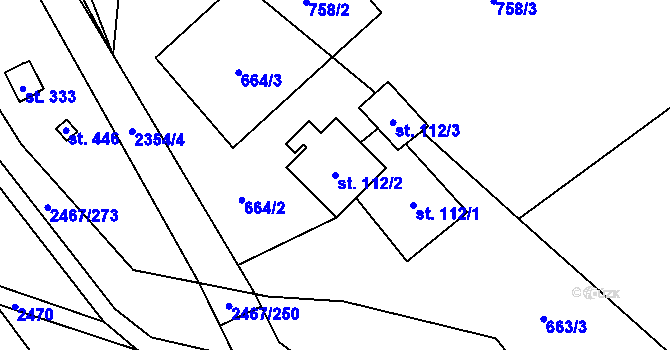 Parcela st. 112/2 v KÚ Telecí, Katastrální mapa