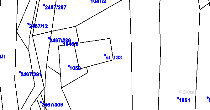 Parcela st. 133 v KÚ Telecí, Katastrální mapa