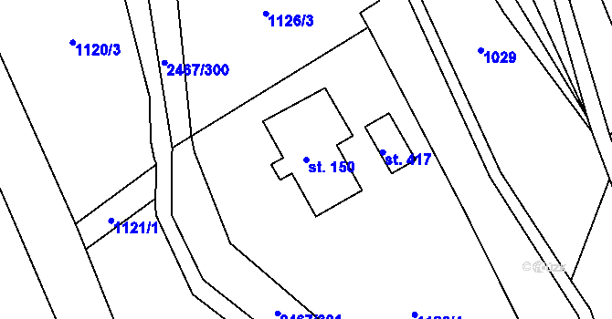 Parcela st. 150 v KÚ Telecí, Katastrální mapa
