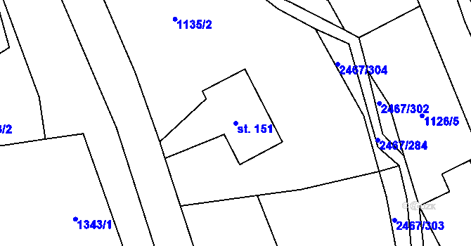 Parcela st. 151 v KÚ Telecí, Katastrální mapa