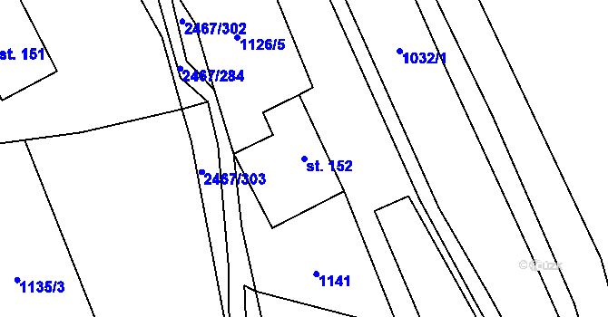 Parcela st. 152 v KÚ Telecí, Katastrální mapa