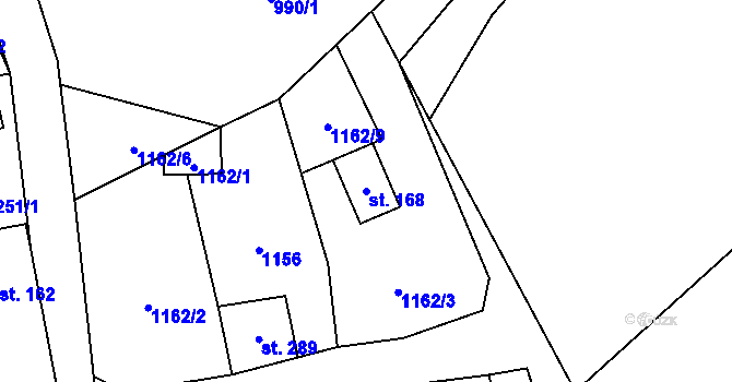 Parcela st. 168 v KÚ Telecí, Katastrální mapa
