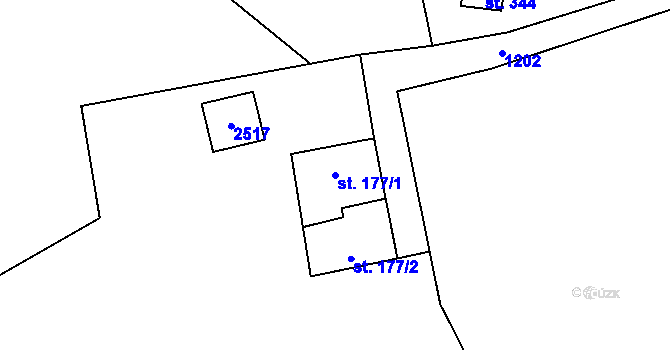 Parcela st. 177/1 v KÚ Telecí, Katastrální mapa