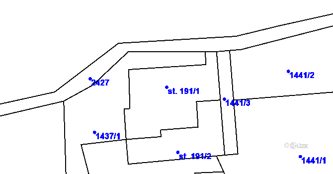 Parcela st. 191/1 v KÚ Telecí, Katastrální mapa