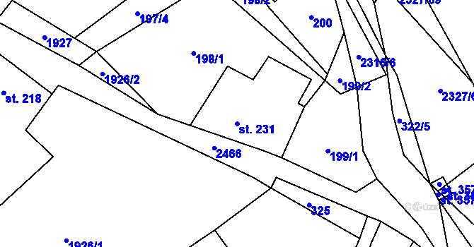 Parcela st. 231 v KÚ Telecí, Katastrální mapa