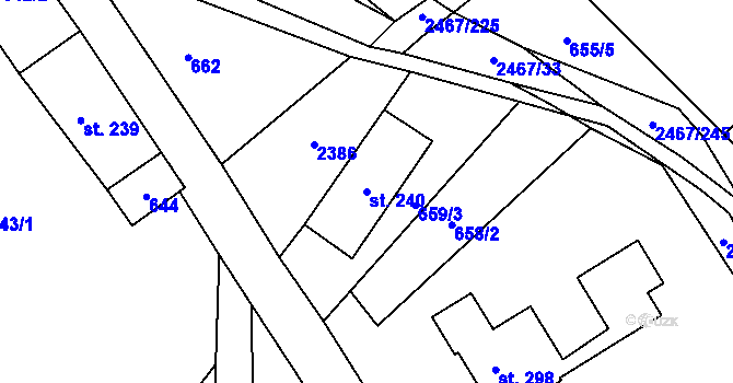 Parcela st. 240 v KÚ Telecí, Katastrální mapa
