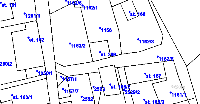 Parcela st. 289 v KÚ Telecí, Katastrální mapa