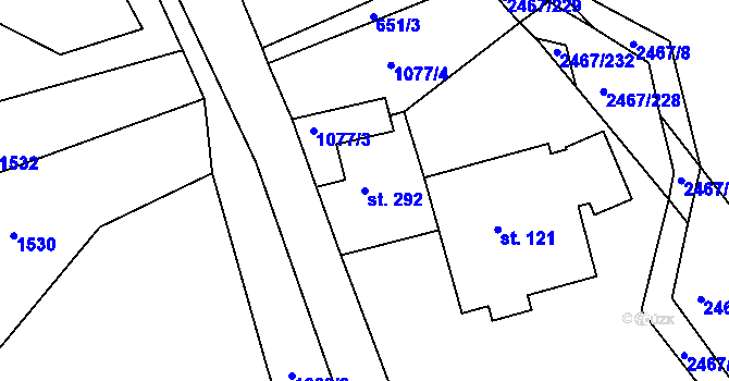 Parcela st. 292 v KÚ Telecí, Katastrální mapa