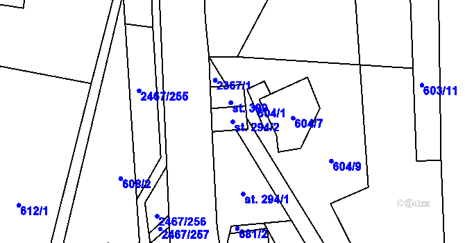 Parcela st. 294/2 v KÚ Telecí, Katastrální mapa