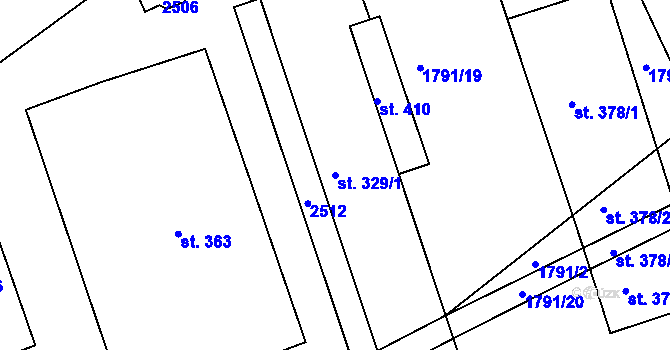 Parcela st. 329/1 v KÚ Telecí, Katastrální mapa