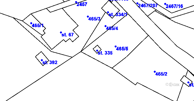 Parcela st. 335 v KÚ Telecí, Katastrální mapa