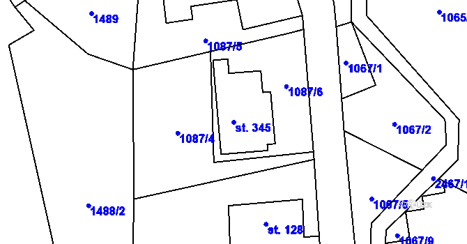Parcela st. 345 v KÚ Telecí, Katastrální mapa