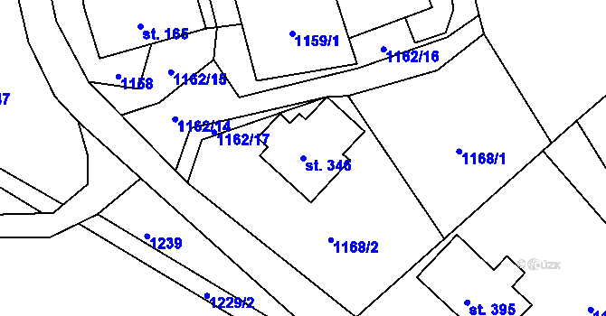 Parcela st. 346 v KÚ Telecí, Katastrální mapa