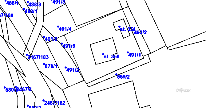 Parcela st. 350 v KÚ Telecí, Katastrální mapa