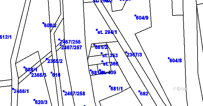 Parcela st. 353 v KÚ Telecí, Katastrální mapa