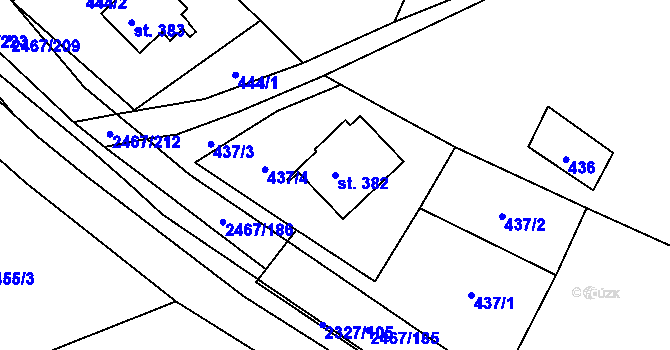 Parcela st. 382 v KÚ Telecí, Katastrální mapa