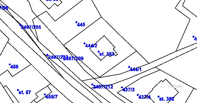 Parcela st. 383 v KÚ Telecí, Katastrální mapa