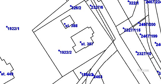 Parcela st. 387 v KÚ Telecí, Katastrální mapa