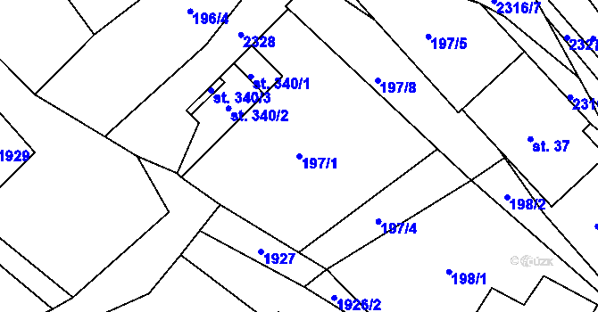Parcela st. 197/1 v KÚ Telecí, Katastrální mapa