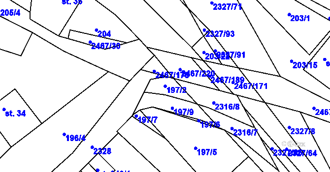 Parcela st. 197/2 v KÚ Telecí, Katastrální mapa