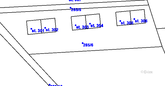 Parcela st. 285/6 v KÚ Telecí, Katastrální mapa