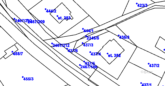 Parcela st. 437/3 v KÚ Telecí, Katastrální mapa