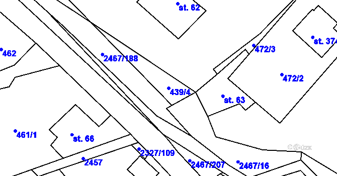 Parcela st. 439/4 v KÚ Telecí, Katastrální mapa