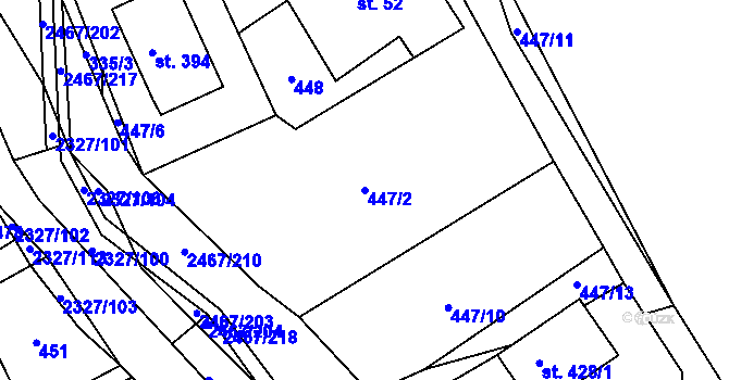 Parcela st. 447/2 v KÚ Telecí, Katastrální mapa