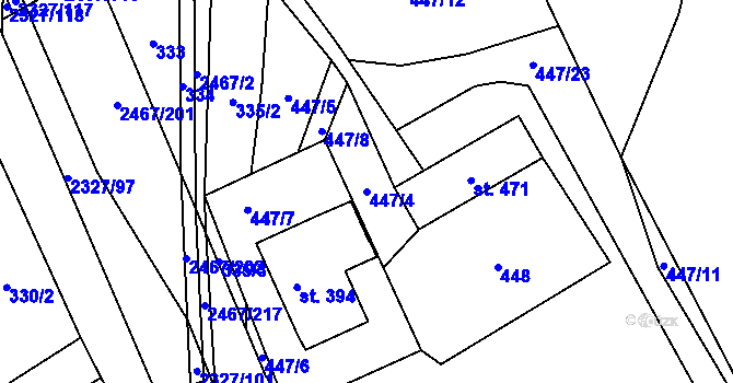 Parcela st. 447/4 v KÚ Telecí, Katastrální mapa