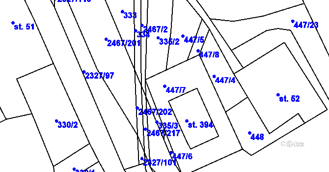 Parcela st. 447/7 v KÚ Telecí, Katastrální mapa