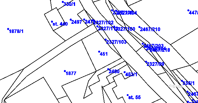 Parcela st. 451 v KÚ Telecí, Katastrální mapa
