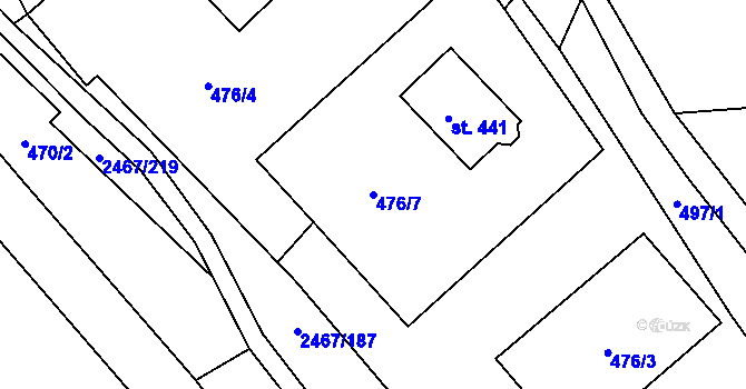 Parcela st. 476/7 v KÚ Telecí, Katastrální mapa