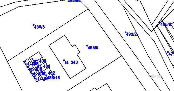 Parcela st. 485/5 v KÚ Telecí, Katastrální mapa