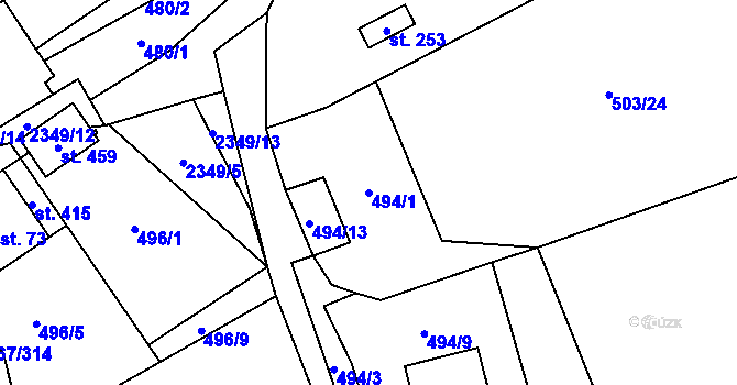 Parcela st. 494/1 v KÚ Telecí, Katastrální mapa