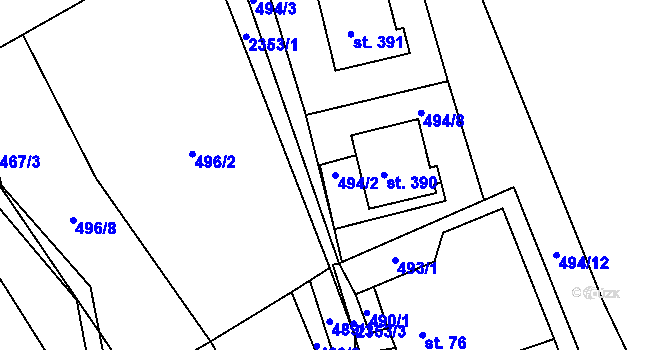 Parcela st. 494/2 v KÚ Telecí, Katastrální mapa