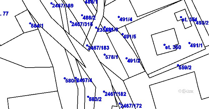 Parcela st. 578/1 v KÚ Telecí, Katastrální mapa